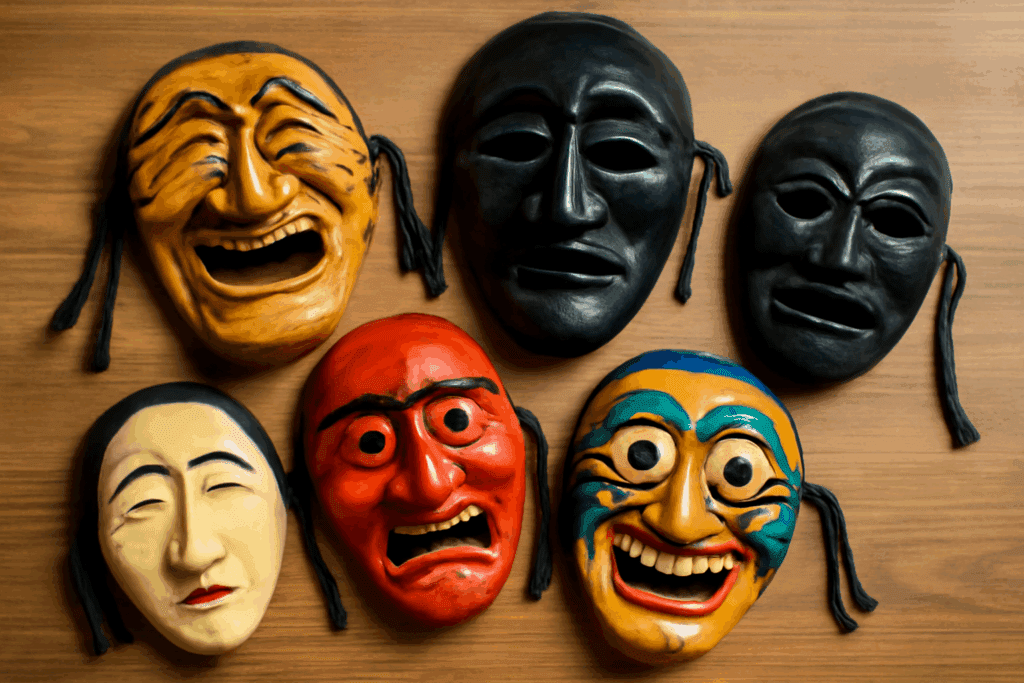 Traditional Korean masks collection including Hahoe, Buncheong, and shamanistic masks.