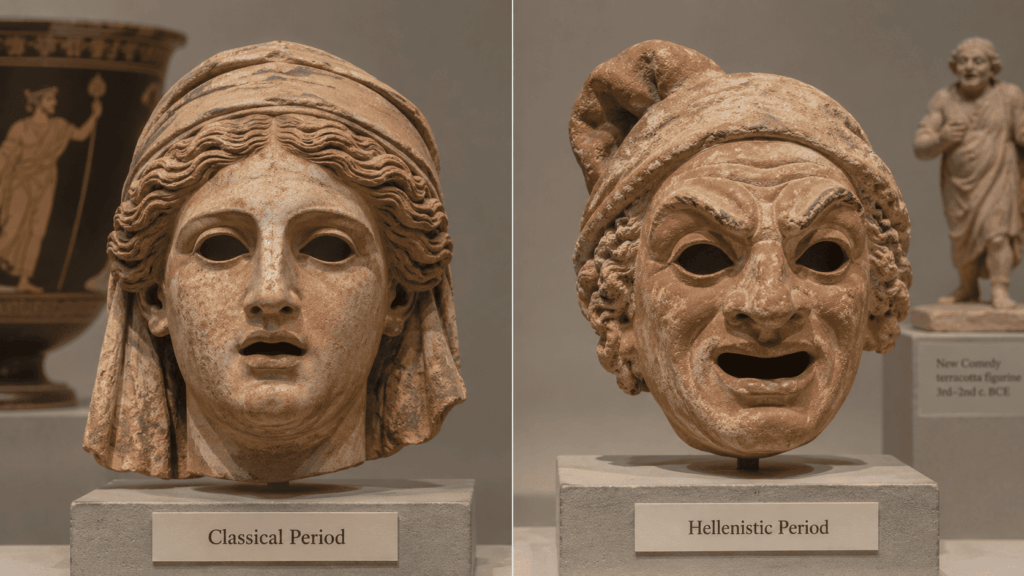 Comparison of Classical and Hellenistic Greek theatre mask evidence