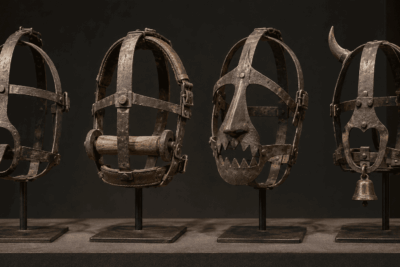 Comparison of different historical scold's bridle designs from Britain and Europe